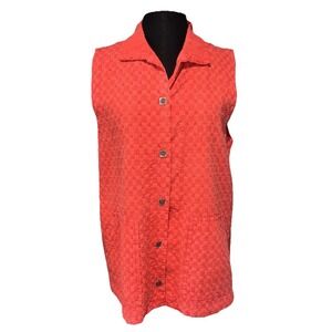 NEW Focus Casual Life Tunic Vest Button Up Size Med Orange Pockets‎ 100% Cotton